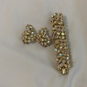 Elegant Gold and Crystal clip on earrings and bracelet